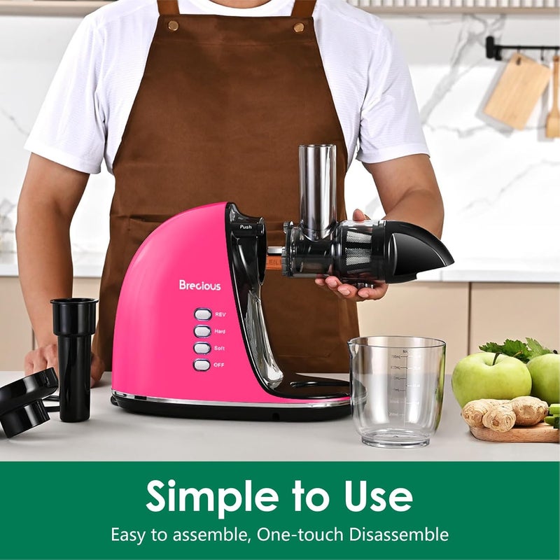 BRECIOUS Slow Masticating Juicer, Cold Press Juicers with 2 Speed Modes & Quiet Motor,Juicers Machines Vegetable and Fruit with Reverse Function,Celery Juicer,BPA-Free,Easy to Clean (Pink) - Image 5